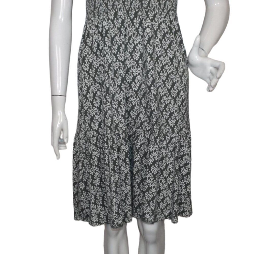 LOFT Summer Dress, S, Smocked Bodice, Straps, Green/White Ivy print,Knee length - Picture 4 of 13